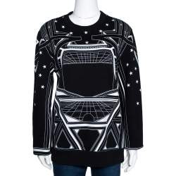 Givenchy Monochrome Knit Geometric Stars Print Sweatshirt L 