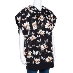 Pre Owned Givenchy Black Floral Moth Print Cotton Sleeveless Hoodie M