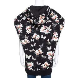 Pre Owned Givenchy Black Floral Moth Print Cotton Sleeveless Hoodie M
