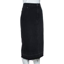 Pre Owned Givenchy Black Denim Distressed Hem Fitted Skirt L