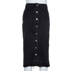 Pre Owned Givenchy Black Denim Distressed Hem Fitted Skirt L