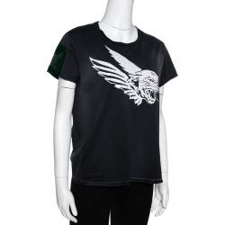 مملوكة مسبقًا Givenchy Dark Grey Flying Cat Print Cotton Distressed T- Shirt L