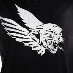 مملوكة مسبقًا Givenchy Dark Grey Flying Cat Print Cotton Distressed T- Shirt L