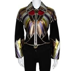 Givenchy Metallic Suede & Leather Patch Detail Cropped Jacket L