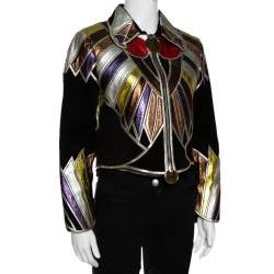 Givenchy Metallic Suede & Leather Patch Detail Cropped Jacket L