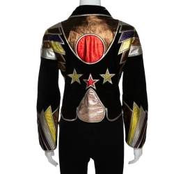 Givenchy Metallic Suede & Leather Patch Detail Cropped Jacket L