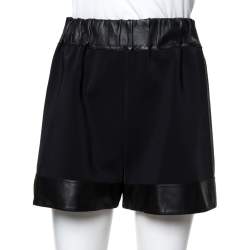Pre Owned Givenchy Black Leather & Jersey Elasticized Waist Shorts M