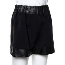 Pre Owned Givenchy Black Leather & Jersey Elasticized Waist Shorts M