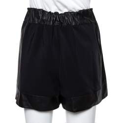 Pre Owned Givenchy Black Leather & Jersey Elasticized Waist Shorts M