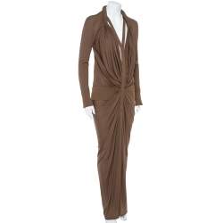 Pre Owned Givenchy Brown Silk Jersey Draped Harness Maxi Dress M