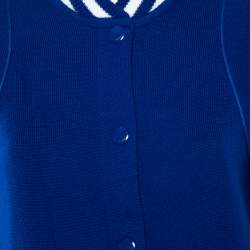 Pre Owned Givenchy Blue Wool Knit Logo Embroidered Bomber Jacket XS