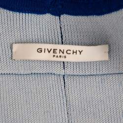Pre Owned Givenchy Blue Wool Knit Logo Embroidered Bomber Jacket XS