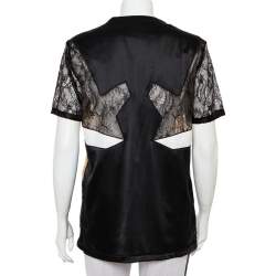 مملوكة مسبقًا Givenchy Black Silk & Lace Paneled Shoulder Zip Detail Top S
