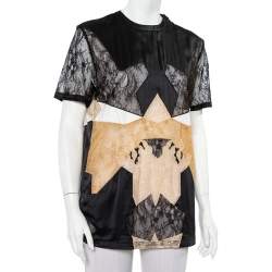 مملوكة مسبقًا Givenchy Black Silk & Lace Paneled Shoulder Zip Detail Top S