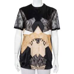 مملوكة مسبقًا Givenchy Black Silk & Lace Paneled Shoulder Zip Detail Top S