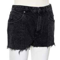 Pre Owned Givenchy Dark Grey Denim Washed Out Effect Raw Edge Detail Shorts M