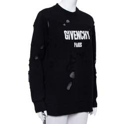 Pre Owned Givenchy Black Cotton Logo Printed Distressed Sweatshirt S