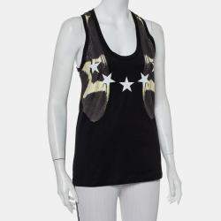 Pre Owned Givenchy Black Star Printed Cotton Tank Top S