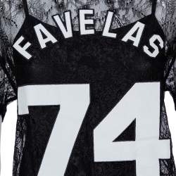 Givenchy Black Lace Favelas Applique Detail Short Sleeve Sheer Top S
