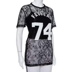 Givenchy Black Lace Favelas Applique Detail Short Sleeve Sheer Top S
