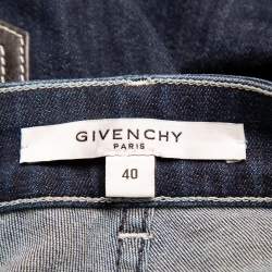 Pre Owned Givenchy Navy Blue Denim Leather Paneled Tapered Leg Jeans M