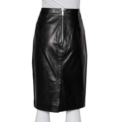Pre Owned Givenchy Dark Brown Leather Pencil Skirt L