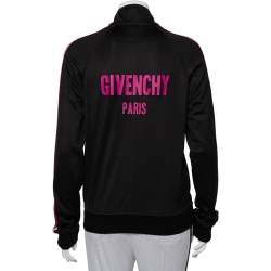 Pre Owned Givenchy Black/Pink Cotton Ticker Sleeve Zip Up Track Jacket M