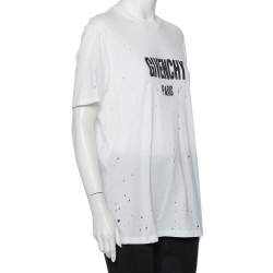 Pre Owned تي شيرت جيفنشي قطن طبعة شعار الماركة أبيض نمط ممزق مقاس صغير جدًا - إكس لارج 
