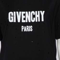 مملوكة مسبقًا تي شيرت جيفنشي قطن طبعة شعار الماركة أسود نمط ممزق مقاس صغير - سمول