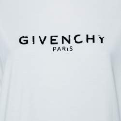 Pre Owned تي شيرت جيفنشي فينتدج قطن بطباعة الشعار أبيض بنمط واسع مقاس صغير جدًا - إكس سمول