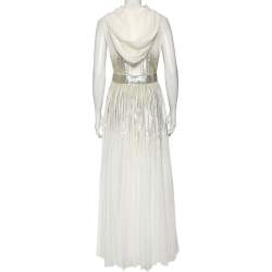 Givenchy White Silk-Georgette Embellished Hooded Gown M