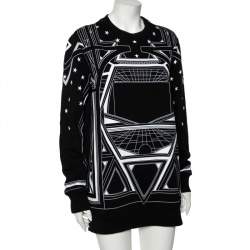 Pre Owned Givenchy Monochrome Knit Geometric Stars Print Sweatshirt S