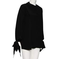 Pre Owned Givenchy Black Silk Sleeve Tie Detail Button Front Collarless Shirt M