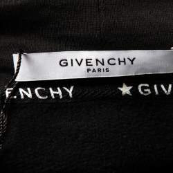 Pre Owned Givenchy Black Cotton Logo Printed Silk Tie Detail Oversized Hooded Sweater Dress XS