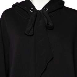 Pre Owned Givenchy Black Cotton Logo Printed Silk Tie Detail Oversized Hooded Sweater Dress XS