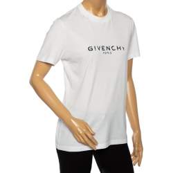 Pre Owned Givenchy White Logo Printed Cotton Crewneck T-Shirt XS