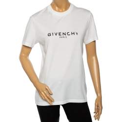 Pre Owned Givenchy White Logo Printed Cotton Crewneck T-Shirt XS