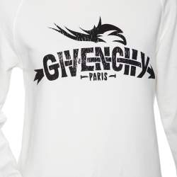 Pre Owned سويت شيرت جيفنشي قطن أبيض مطبوع شعار الماركة تريبال رقبة مستديرة مقاس صغير جداً (اكس سمول)