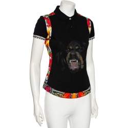 Givenchy Black Rottweiler Printed Cotton Pique Contrast Trimmed Polo T-Shirt M