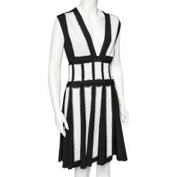 Pre Owned Givenchy Monochrome Knit Stud Detailed Sleeveless Pleated Dress M 