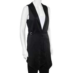 Givenchy Black Two Tone Sateen Belted Asymmetric Hem Vest M