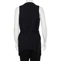 Givenchy Black Two Tone Sateen Belted Asymmetric Hem Vest M