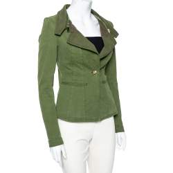 Pre Owned Givenchy Olive Green Cotton Detachable Collar Single Breasted Jacket M