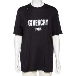 Givenchy Black Distressed Logo Printed Cotton Oversized T-Shirt M