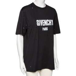 Givenchy Black Distressed Logo Printed Cotton Oversized T-Shirt M