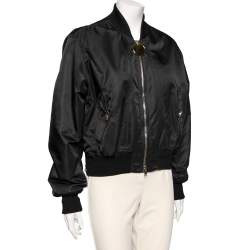 Givenchy Black Synthetic & Rib Knit Trimmed Zip Front Bomber Jacket S