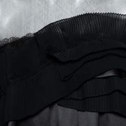 Givenchy Black Silk & Mesh Paneled Plisse Trimmed Blouse M