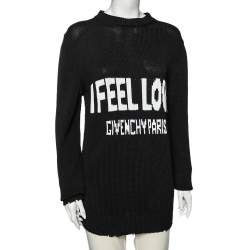 Pre Owned بلوفر جيفنشي تريكو بطبعة آي فيل لوف أسود مقاس صغير - سمول