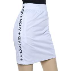 Pre Owned Givenchy White Jersey Logo Detail Track Mini Skirt S
