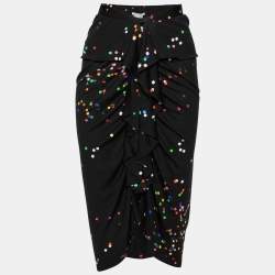 Pre Owned Givenchy Black Confetti Polka Dot Printed Silk Jersey Draped Skirt M